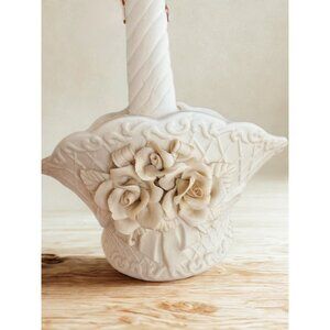 White Ceramic Rose Basket Planter